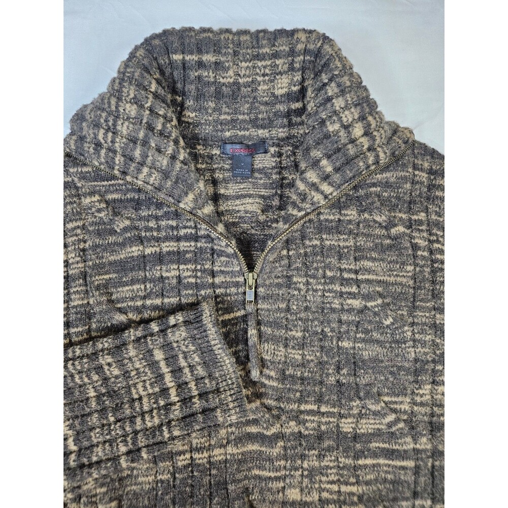 Express Pullover Women's Medium Brown Wool Blend Chunky 1/4 Zip Vintage Sweater